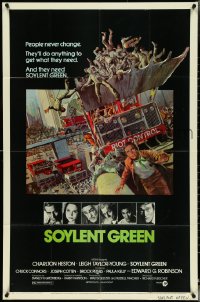 5b1314 SOYLENT GREEN 1sh 1973 Charlton Heston trying to escape by John Solie, people never change!