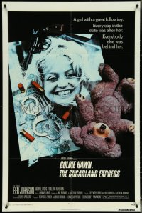 5b1323 SUGARLAND EXPRESS 1sh 1974 Steven Spielberg, photo of Goldie Hawn under gun, teddy bear!