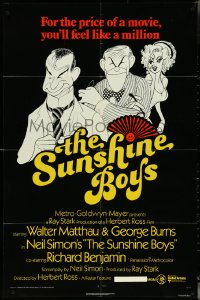 5b1324 SUNSHINE BOYS 1sh 1975 great Hirschfeld art of George Burns, Walter Matthau & Lee Meredith!