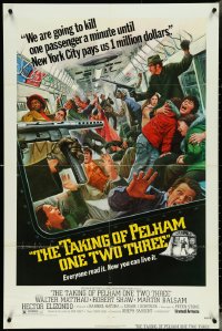 5b1333 TAKING OF PELHAM ONE TWO THREE 1sh 1974 cool subway train hijack art by Mort Kunstler!