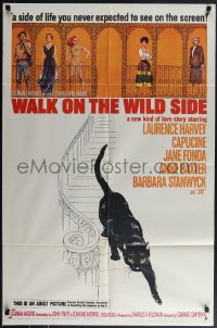 5b1358 WALK ON THE WILD SIDE 1sh 1962 cool artwork of black cat on stairs & sexy stars on balcony!