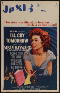 5b0354 I'LL CRY TOMORROW WC 1955 art of distressed Susan Hayward in her greatest performance, rare!