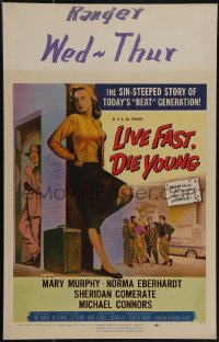 5b0361 LIVE FAST DIE YOUNG WC 1958 classic image of bad girl Mary Murphy on street corner, rare!