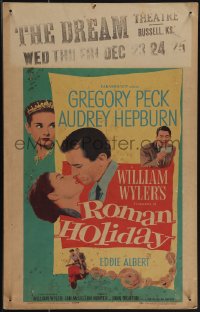 5b0372 ROMAN HOLIDAY WC 1953 Audrey Hepburn & Gregory Peck about to kiss and riding on Vespa!