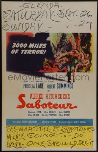 5b0373 SABOTEUR WC 1942 Alfred Hitchcock, Bob Cummings & Priscilla Lane run from Nazis, very rare!