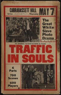 5b0386 TRAFFIC IN SOULS WC 1913 Universal movie exposing white slavery in New York City, very rare!