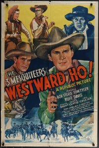 5b1365 WESTWARD HO 1sh 1942 The Three Mesquiteers with Tom Tyler, Bob Steele & Rufe Davis, rare!