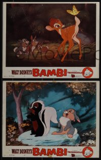 5b0720 BAMBI 4 LCs R1957 Walt Disney cartoon deer classic, great art with Thumper & Flower!