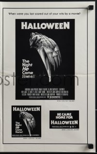 5b0452 HALLOWEEN ad slick 1978 John Carpenter classic, great Bob Gleason jack-o-lantern & knife art!