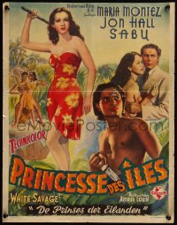 5c0362 WHITE SAVAGE Belgian 1947 different art of Maria Montez, Jon Hall & Sabu, ultra rare!