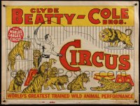 5c0333 CLYDE BEATTY-COLE BROS CIRCUS 21x28 circus poster 1960s art of big cats surrounding trainer!