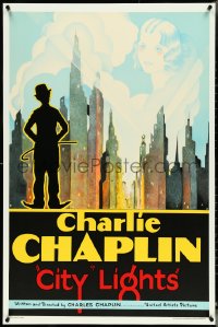 5c0213 CITY LIGHTS S2 poster 2001 Charlie Chaplin overlooking New York skyline!