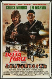 5c0598 DELTA FORCE 1sh 1986 cool art of Chuck Norris & Lee Marvin firing guns by S. Watts!