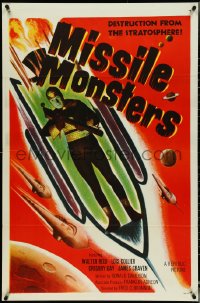 5c0757 MISSILE MONSTERS 1sh 1958 aliens bring destruction from the stratosphere, wacky sci-fi art!