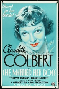 5c0230 SHE MARRIED HER BOSS S2 poster 2001 best blue deco art of Claudette Colbert with red lips!