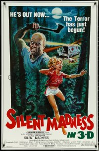 5c0850 SILENT MADNESS 1sh 1984 3D psycho, cool horror art, he's out now & the terror has just begun!