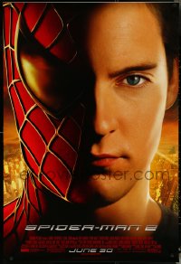 5c0862 SPIDER-MAN 2 advance DS 1sh 2004 great close-up image of Tobey Maguire in the title role!