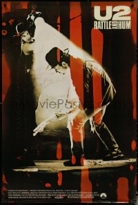 5c0913 U2 RATTLE & HUM int'l 1sh 1988 great image of rockers Bono & The Edge performing on stage!