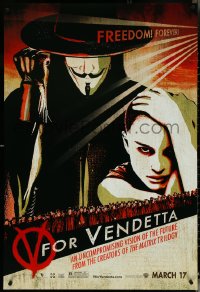 5c0920 V FOR VENDETTA teaser 1sh 2005 Wachowskis, Natalie Portman, Hugo Weaving w/ raised fist!