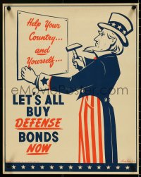 5c0343 LET'S ALL BUY DEFENSE BONDS NOW 18x22 Korean War poster 1951 Ohashi, Uncle Sam, ultra rare!