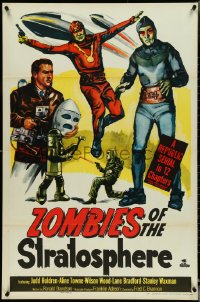 5c0950 ZOMBIES OF THE STRATOSPHERE 1sh 1952 cool art of aliens with guns including Leonard Nimoy!