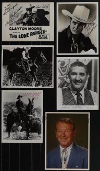 5d0737 LOT OF 6 SIGNED REPRO & PUBLICITY PHOTOS 1980s Clayton Moore, Sunset Carson & more!