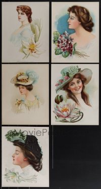 5d0523 LOT OF 5 EARLY 1900S STONE LITHO ART PRINTS 1900s one of Lillie Langtry by Maud Stumm!