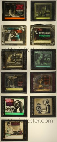 5d0653 LOT OF 11 GLASS SLIDES IN MUCH LESSER CONDITION 1920s great images from silent movies!