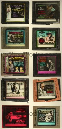 5d0656 LOT OF 10 GLASS SLIDES IN LESSER CONDITION OR MISSING A PANE 1920s from silent movies!