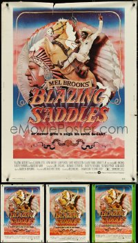 5d0930 LOT OF 3 BLAZING SADDLES 30X40S & 1 MOUNTED ONE-SHEET 1974 Mel Brooks, art by John Alvin