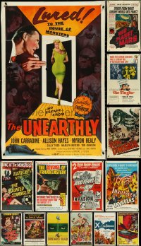 5d1173 LOT OF 15 FORMERLY FOLDED 1950S HORROR/SCI-FI/FANTASY ONE-SHEETS 1950s great titles & art!