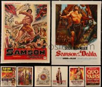 5d0083 LOT OF 8 BIBLICAL LINENBACKED BELGIAN POSTERS 1950s-1970s cool strongman images!