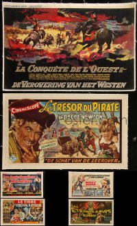 5d0087 LOT OF 7 HORIZONTAL LINENBACKED BELGIAN POSTERS 1950s-1960s a variety of cool movie images!