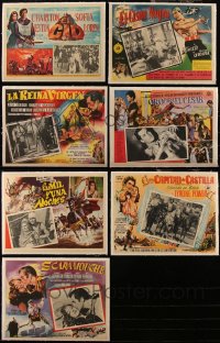 5d0109 LOT OF 7 SWASHBUCKLER LINENBACKED MEXICAN LOBBY CARDS 1950s-1960s great movie scenes!