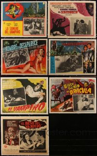 5d0108 LOT OF 7 VAMPIRE MOVIE LINENBACKED MEXICAN LOBBY CARDS 1950s-1970s cool movie scenes!