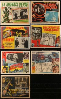 5d0110 LOT OF 7 HORROR/SCI-FI LINENBACKED MEXICAN LOBBY CARDS 1950s-1960s cool monster images!