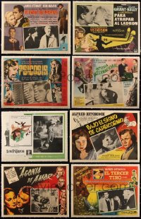 5d0107 LOT OF 8 ALFRED HITCHCOCK LINENBACKED MEXICAN LOBBY CARDS 1950s-1960s cool movie scenes!