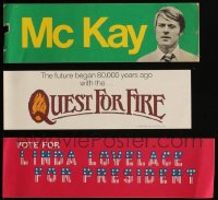 5d0537 LOT OF 3 BUMPER STICKERS 1970s-1980s Linda Lovelace for President, Redford, Quest For Fire!