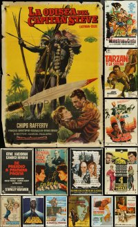 5d0934 LOT OF 17 FORMERLY FOLDED SPANISH POSTERS 1950s-1980s a variety of cool movie images!