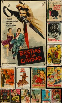 5d0933 LOT OF 18 FORMERLY FOLDED SPANISH POSTERS 1950s-1960s a variety of cool movie images!