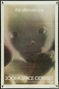 5f0594 2001: A SPACE ODYSSEY thick border style 1sh R1974 Stanley Kubrick, c/u of star child!