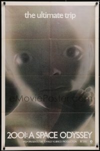 5f0595 2001: A SPACE ODYSSEY thin border style 1sh R1974 Stanley Kubrick, c/u of star child!