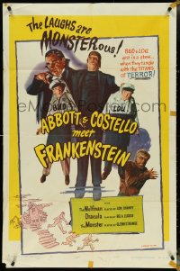 5f0598 ABBOTT & COSTELLO MEET FRANKENSTEIN 1sh R1956 Wolfman & Dracula are after Bud & Lou!