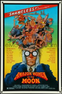 5f0608 AMAZON WOMEN ON THE MOON 1sh 1987 Joe Dante, cool wacky artwork of cast by William Stout!