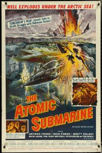 5f0620 ATOMIC SUBMARINE 1sh 1959 cool Reynold Brown art, hell explodes under the Arctic Sea!