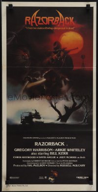 5f0203 RAZORBACK Aust daybill 1984 Australian horror, cool artwork by Brian Clinton!