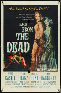 5f0624 BACK FROM THE DEAD 1sh 1957 Peggie Castle lived to destroy, cool sexy horror art & image!