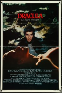 5f0738 DRACULA int'l 1sh 1979 Bram Stoker, vampire Frank Langella over sexy topless girl's throat!