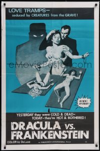 5f0742 DRACULA VS. FRANKENSTEIN 1sh 1971 kings of horror battling it out, sexy girl in peril!