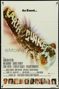 5f0748 EARTHQUAKE 1sh 1974 Charlton Heston, Ava Gardner, cool Joseph Smith disaster title art!